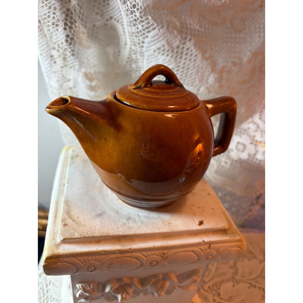 Pristine Vintage McCoy Pottery Individual Brown Teapot – 4.5" – No Crazing